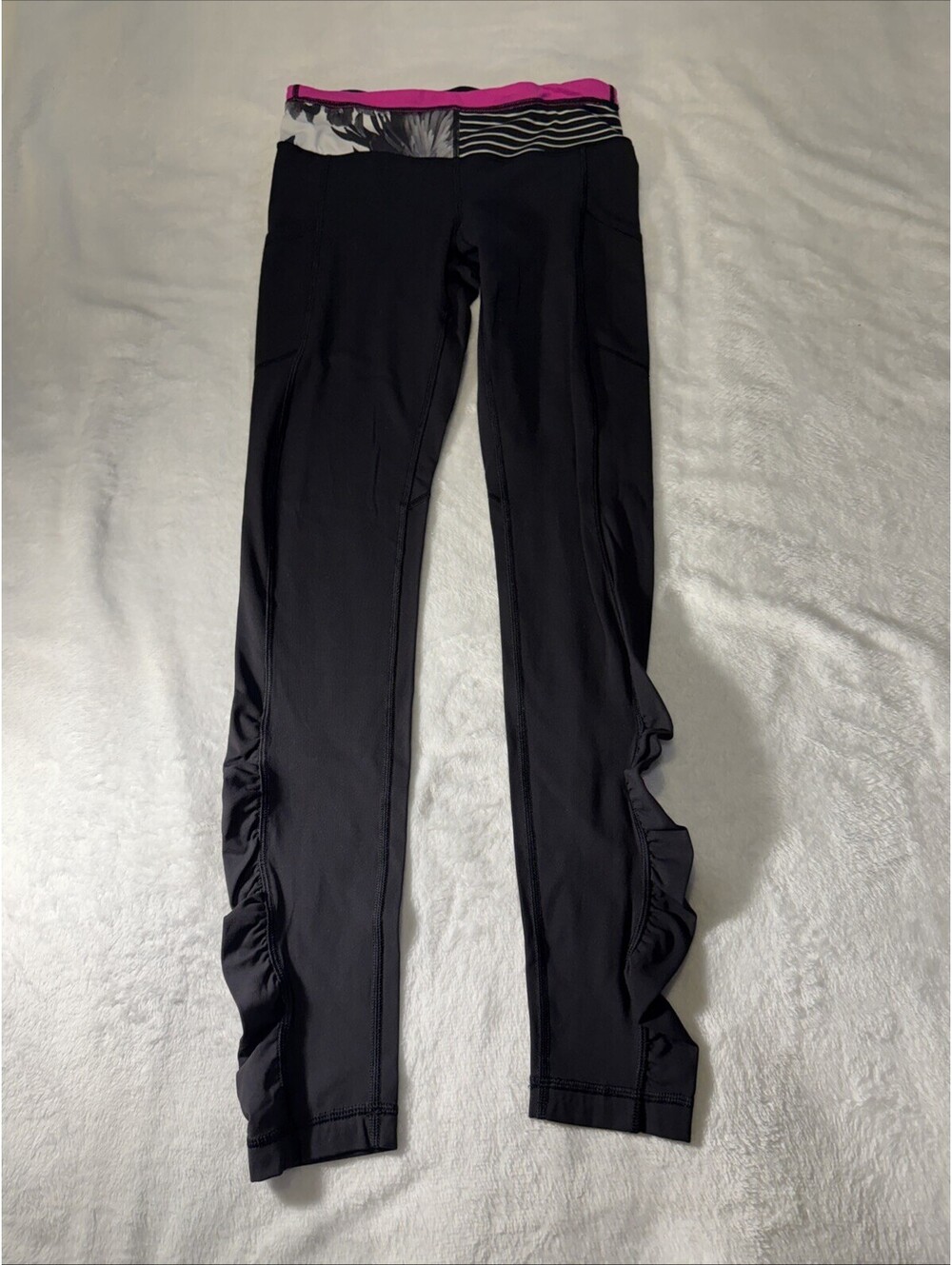 Lululemon Speed Tight Ruched Leggings Side Pockets Women's Black Size 4 (0095)